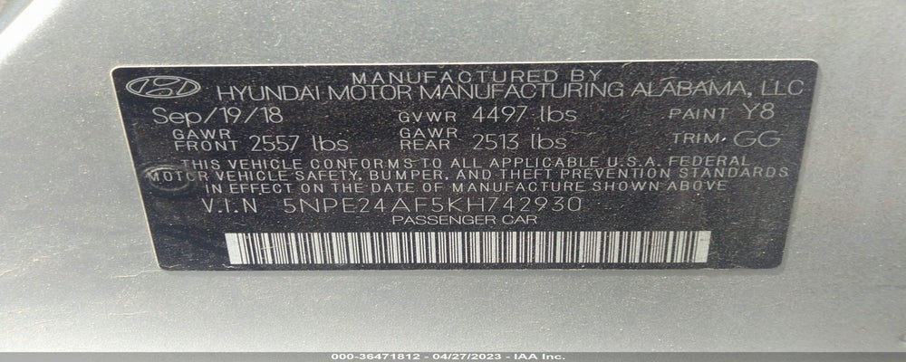 5NPE24AF5KH742930 2019 HYUNDAI SONATA photo no. 9