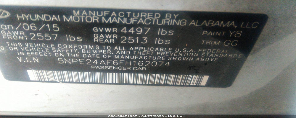 5NPE24AF6FH162074 2015 HYUNDAI SONATA photo no. 9