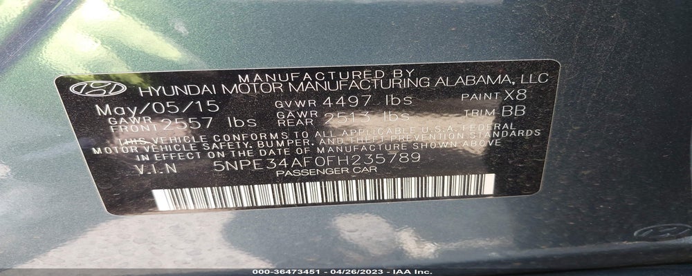 5NPE34AF0FH235789 2015 HYUNDAI SONATA photo no. 9
