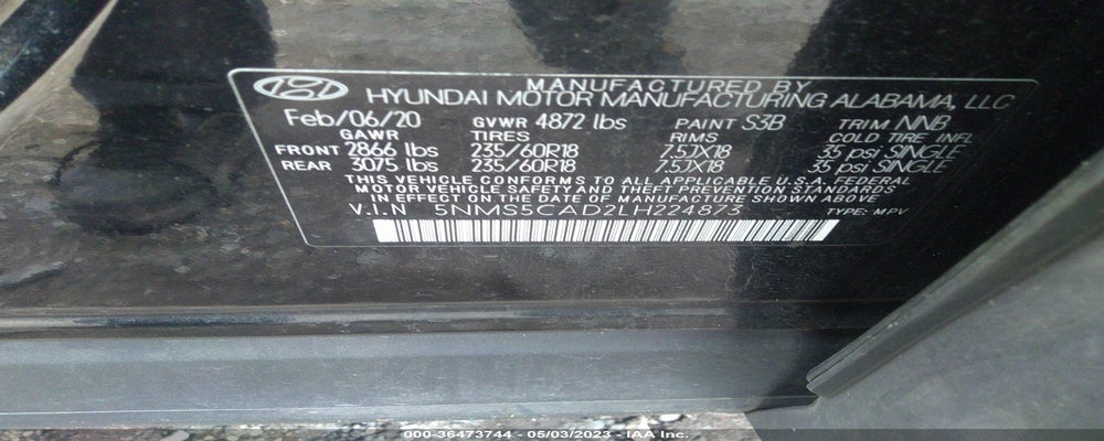 5NMS5CAD2LH224873 2020 HYUNDAI SANTA FE photo no. 9