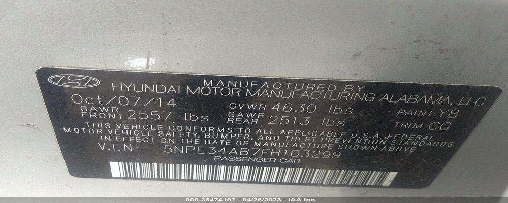 5NPE34AB7FH103299 2015 HYUNDAI SONATA photo no. 9