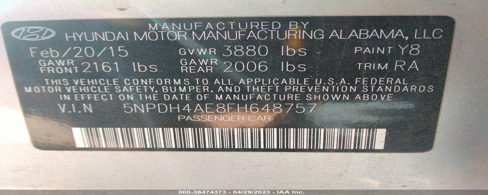 5NPDH4AE8FH648757 2015 HYUNDAI ELANTRA photo no. 9