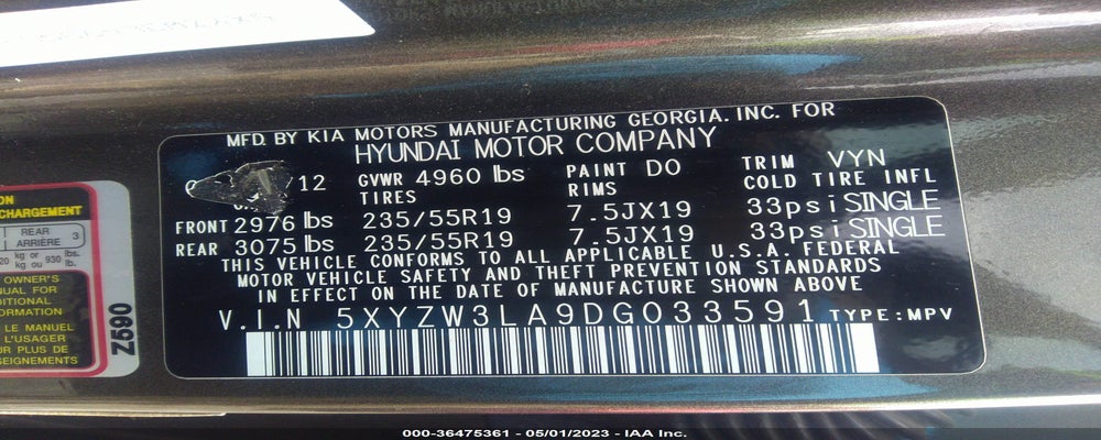 5XYZW3LA9DG033591 2013 HYUNDAI SANTA FE photo no. 9