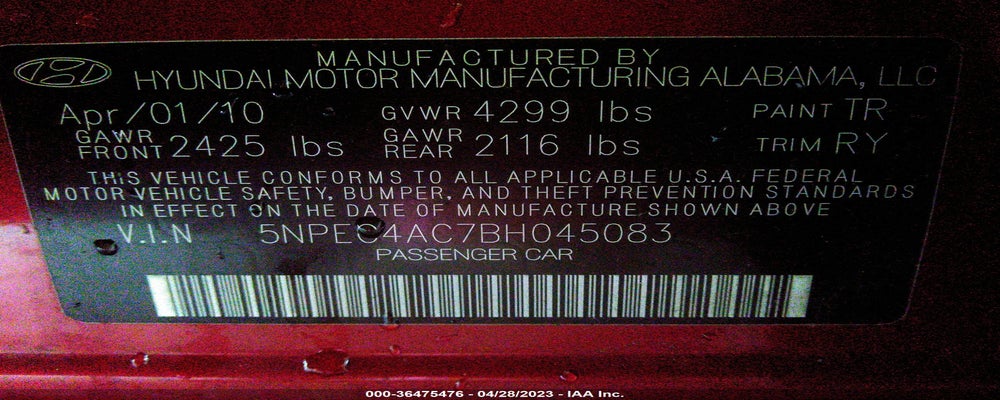 5NPEC4AC7BH045083 2011 HYUNDAI SONATA photo no. 9