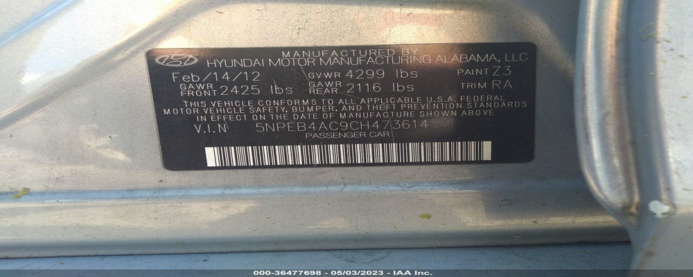 5NPEB4AC9CH473614 2012 HYUNDAI SONATA photo no. 9