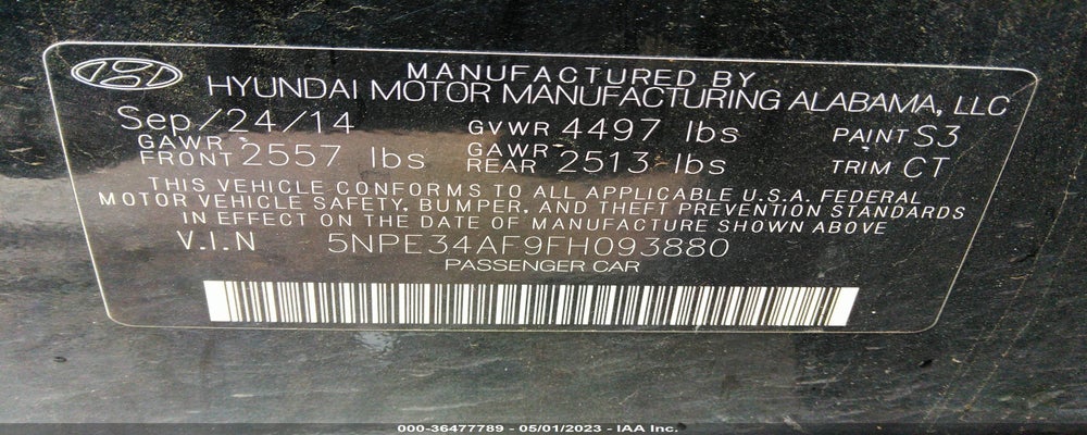 5NPE34AF9FH093880 2015 HYUNDAI SONATA photo no. 9