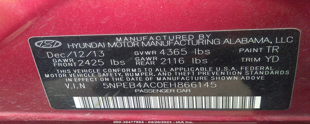 5NPEB4AC0EH866145 2014 HYUNDAI SONATA photo no. 9