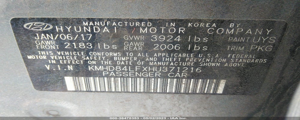 KMHD84LFXHU371216 2017 HYUNDAI ELANTRA photo no. 9