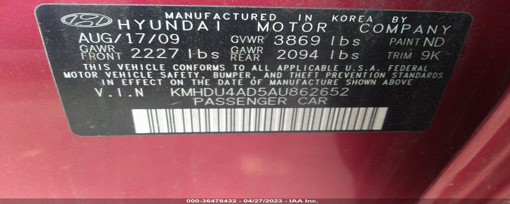 KMHDU4AD5AU862652 2010 HYUNDAI ELANTRA photo no. 9