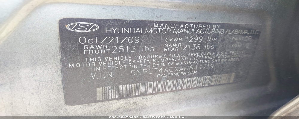 5NPET4ACXAH644719 2010 HYUNDAI SONATA photo no. 9