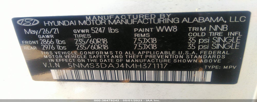 5NMS3DAJ4MH371117 2021 HYUNDAI SANTA FE photo no. 9
