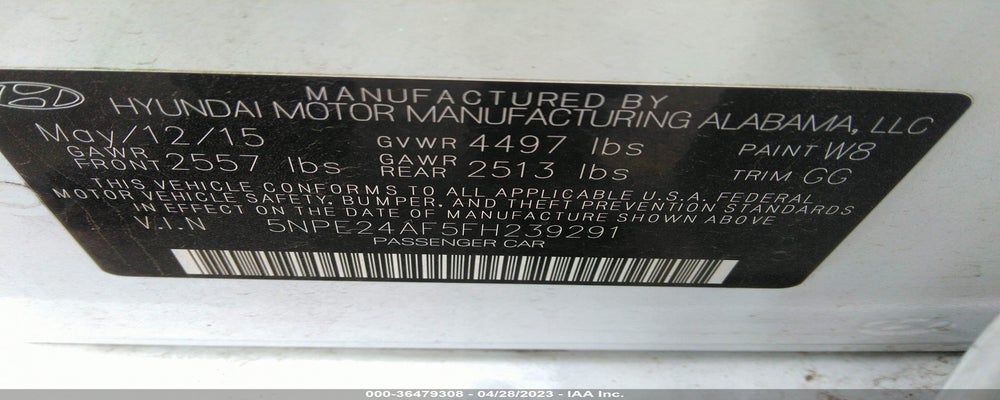 5NPE24AF5FH239291 2015 HYUNDAI SONATA photo no. 9