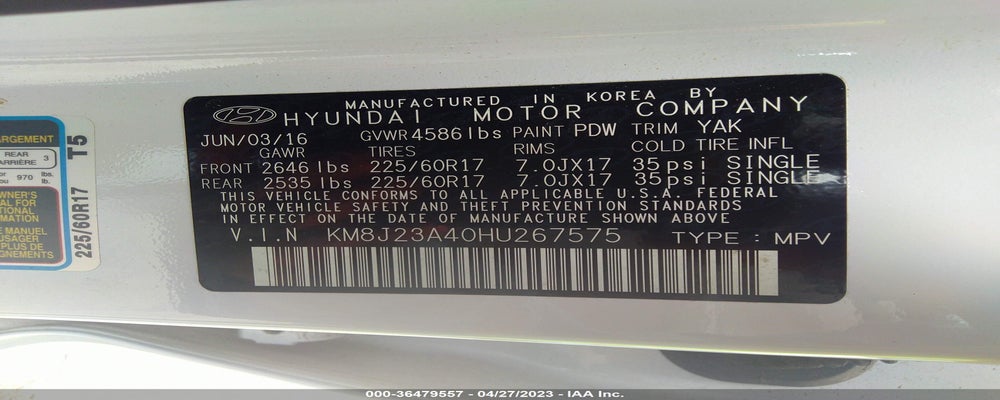 KM8J23A40HU267575 2017 HYUNDAI TUCSON photo no. 9