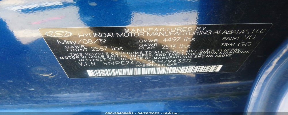 5NPE24AF5KH794350 2019 HYUNDAI SONATA photo no. 9