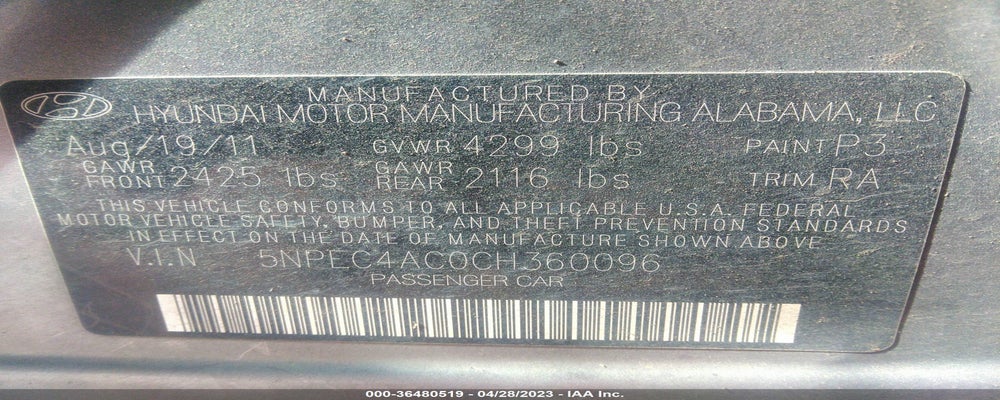 5NPEC4AC0CH360096 2012 HYUNDAI SONATA photo no. 9