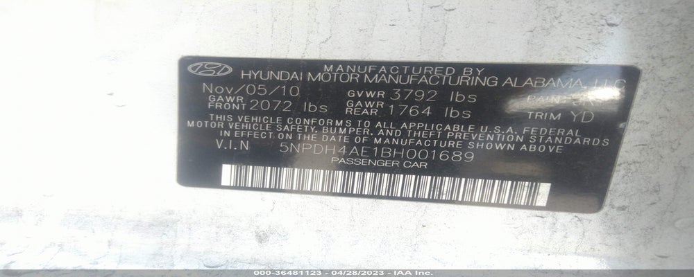 5NPDH4AE1BH001689 2011 HYUNDAI ELANTRA photo no. 9