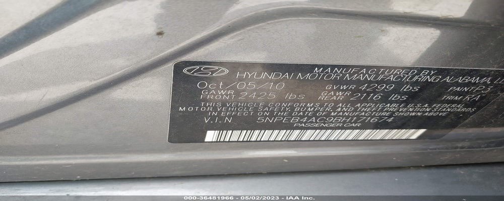 5NPEB4AC9BH171674 2011 HYUNDAI SONATA photo no. 9