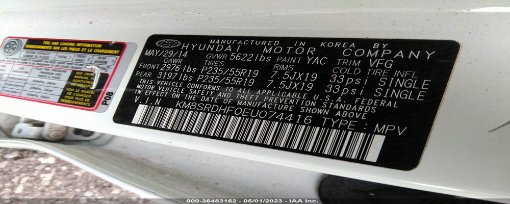 KM8SRDHF0EU074416 2014 HYUNDAI SANTA FE photo no. 9