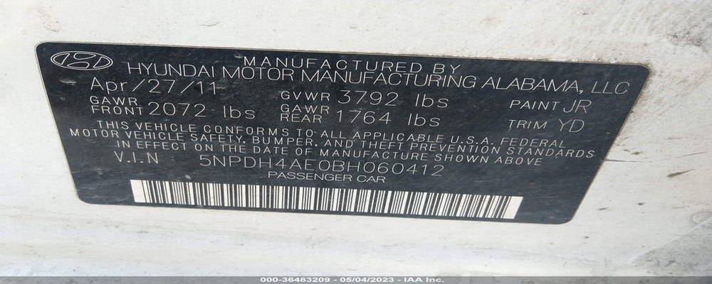 5NPDH4AE0BH060412 2011 HYUNDAI ELANTRA photo no. 9