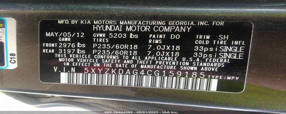 5XYZKDAG4CG159185 2012 HYUNDAI SANTA FE photo no. 9