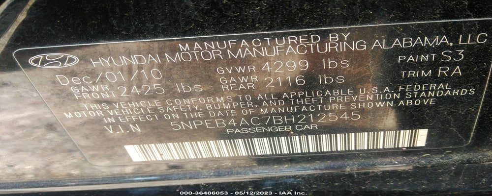 5NPEB4AC7BH212545 2011 HYUNDAI SONATA photo no. 9