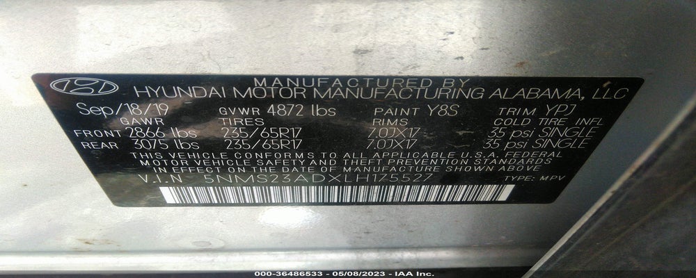 5NMS23ADXLH175527 2020 HYUNDAI SANTA FE photo no. 9