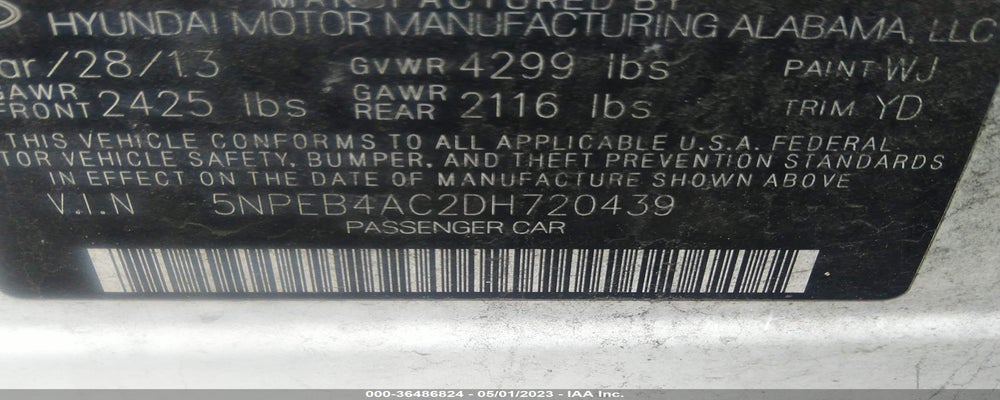 5NPEB4AC2DH720439 2013 HYUNDAI SONATA photo no. 9