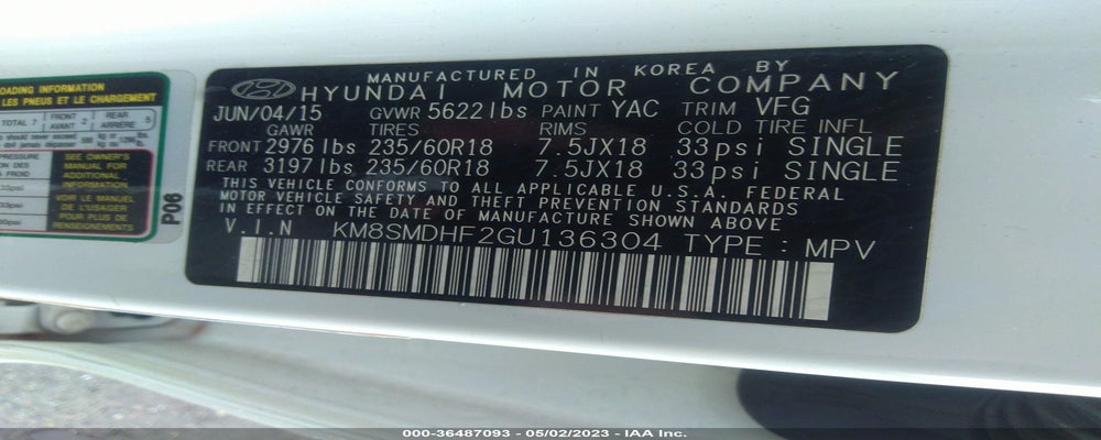 KM8SMDHF2GU136304 2016 HYUNDAI SANTA FE photo no. 9