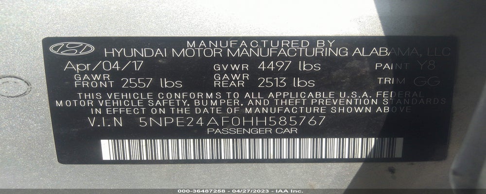 5NPE24AF0HH585767 2017 HYUNDAI SONATA photo no. 9