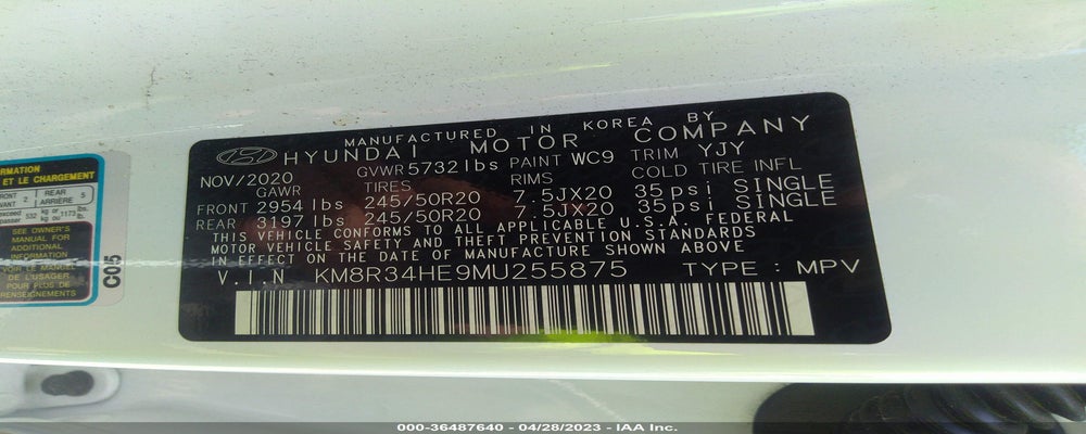 KM8R34HE9MU255875 2021 HYUNDAI PALISADE photo no. 9