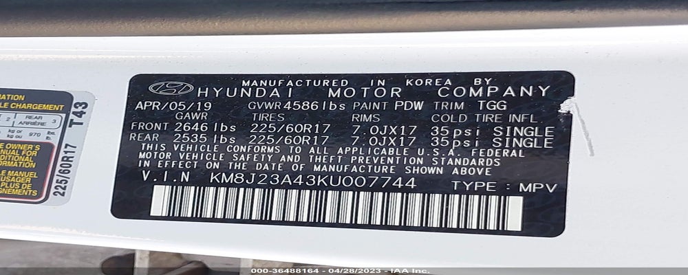 KM8J23A43KU007744 2019 HYUNDAI TUCSON photo no. 9