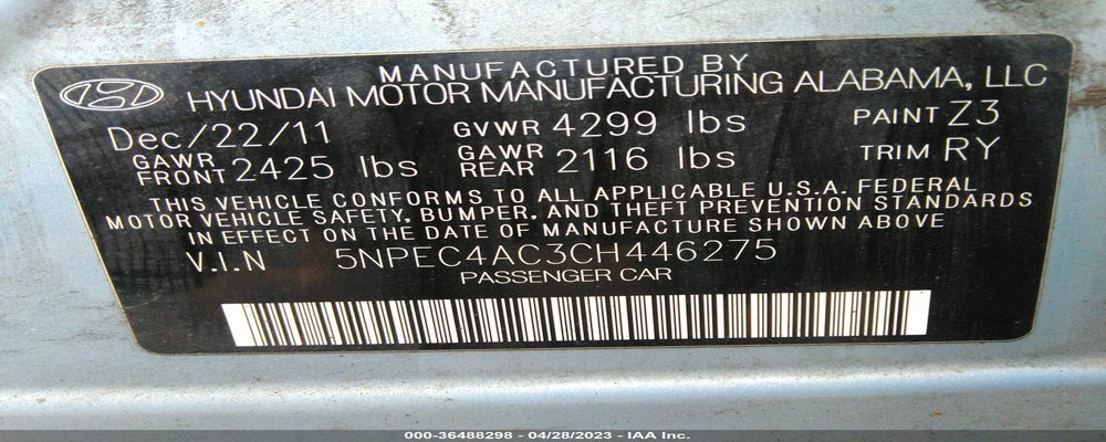 5NPEC4AC3CH446275 2012 HYUNDAI SONATA photo no. 9
