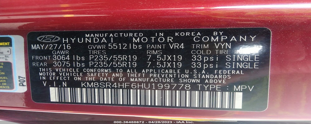 KM8SR4HF6HU199778 2017 HYUNDAI SANTA FE photo no. 9
