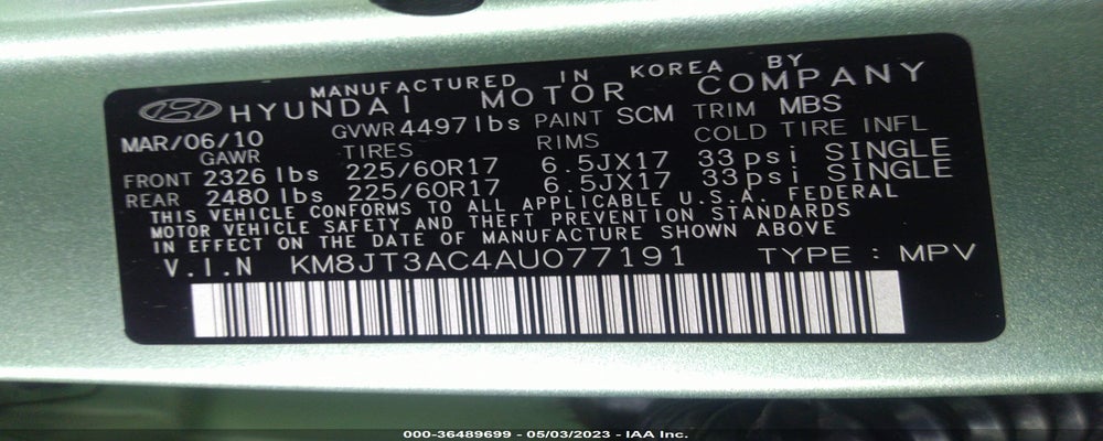 KM8JT3AC4AU077191 2010 HYUNDAI TUCSON photo no. 9
