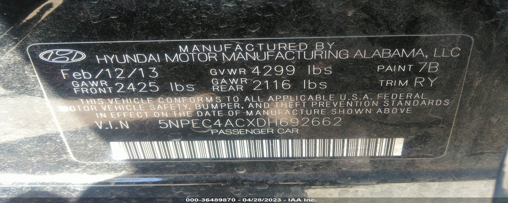 5NPEC4ACXDH692662 2013 HYUNDAI SONATA photo no. 9