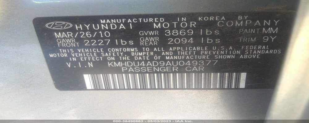 KMHDU4AD9AU049377 2010 HYUNDAI ELANTRA photo no. 9