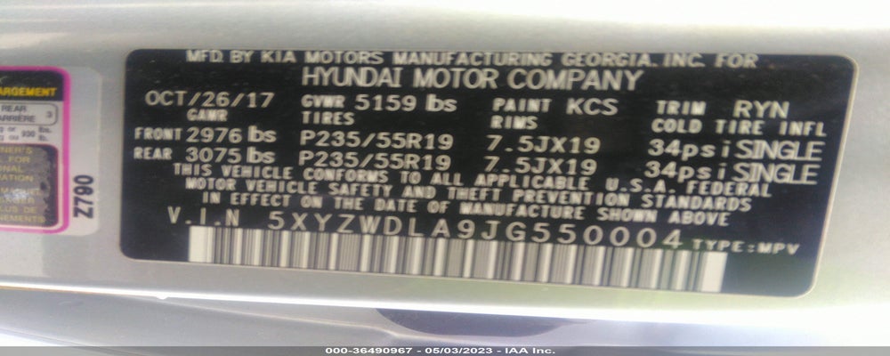5XYZWDLA9JG550004 2018 HYUNDAI SANTA FE SPORT photo no. 9