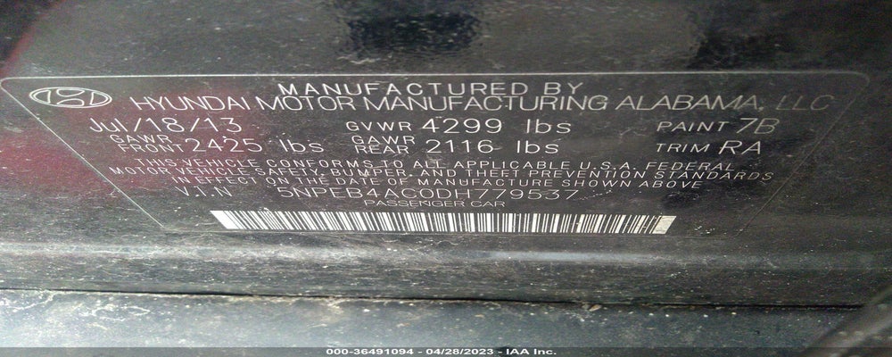 5NPEB4AC0DH779537 2013 HYUNDAI SONATA photo no. 9
