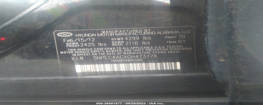 5NPEC4ACXCH473778 2012 HYUNDAI SONATA photo no. 9