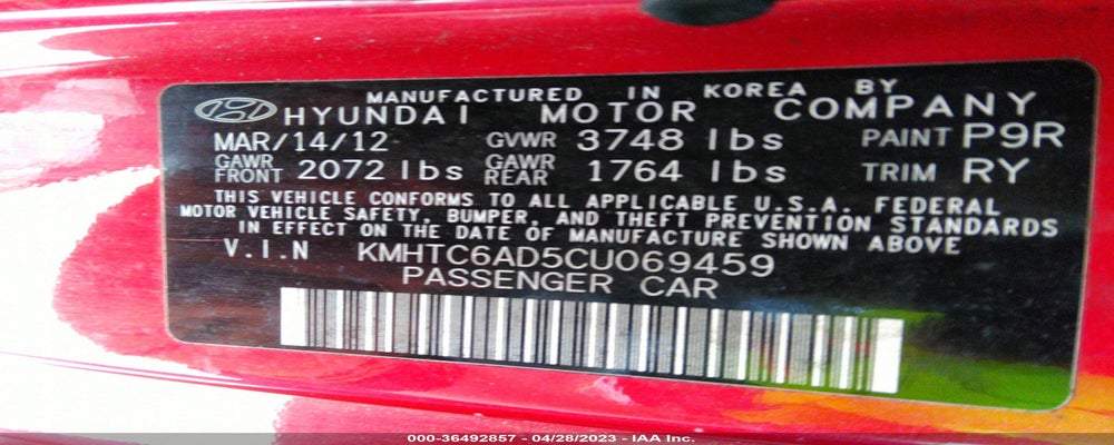 KMHTC6AD5CU069459 2012 HYUNDAI VELOSTER photo no. 9