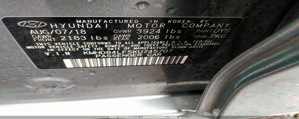 KMHD84LF5KU745707 2019 HYUNDAI ELANTRA photo no. 9