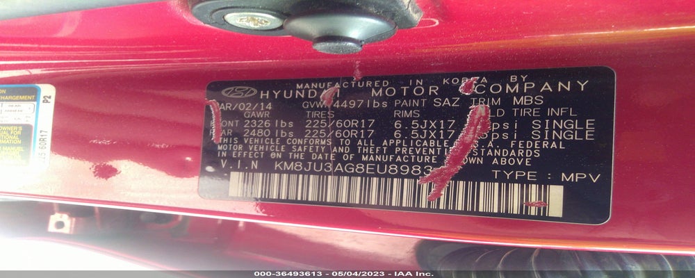 KM8JU3AG8EU898347 2014 HYUNDAI TUCSON photo no. 9