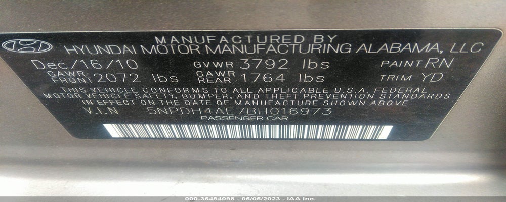 5NPDH4AE7BH016973 2011 HYUNDAI ELANTRA photo no. 9