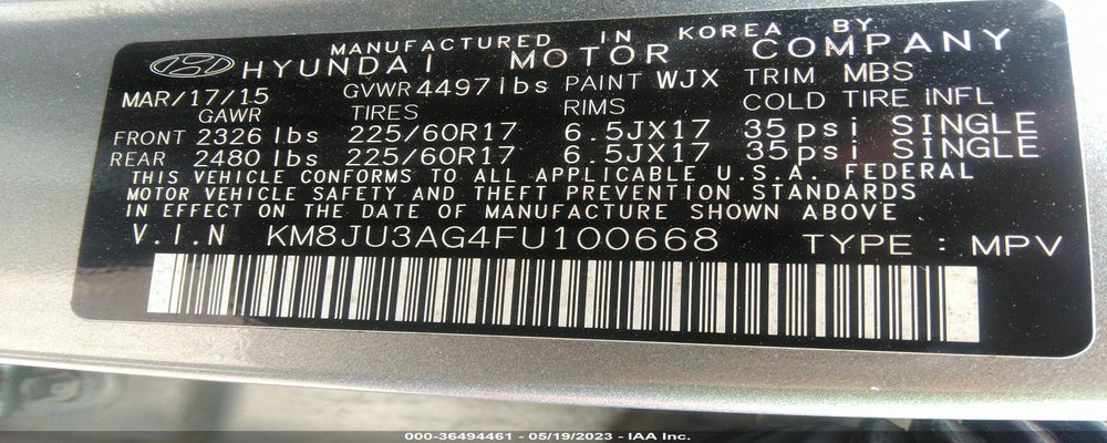 KM8JU3AG4FU100668 2015 HYUNDAI TUCSON photo no. 9