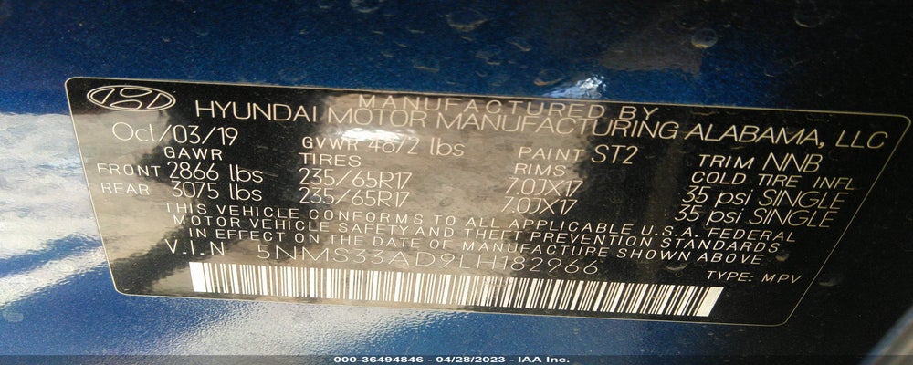 5NMS33AD9LH182966 2020 HYUNDAI SANTA FE photo no. 9