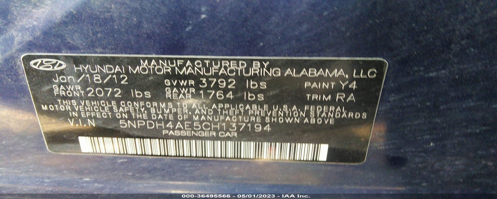5NPDH4AE5CH137194 2012 HYUNDAI ELANTRA photo no. 9