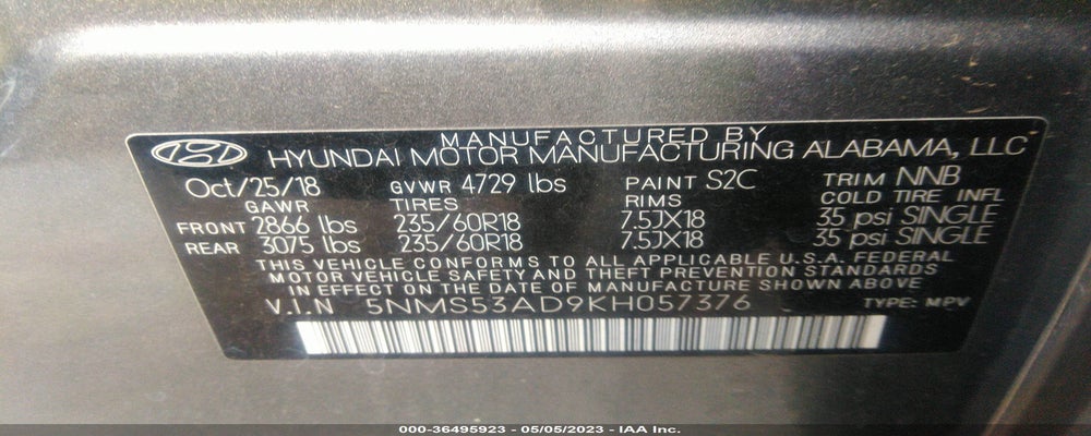 5NMS53AD9KH057376 2019 HYUNDAI SANTA FE photo no. 9