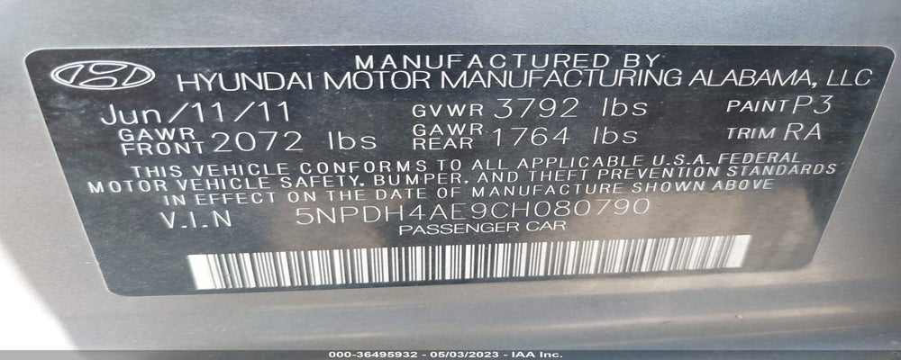 5NPDH4AE9CH080790 2012 HYUNDAI ELANTRA photo no. 9