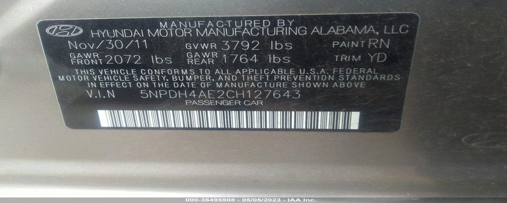 5NPDH4AE2CH127643 2012 HYUNDAI ELANTRA photo no. 9