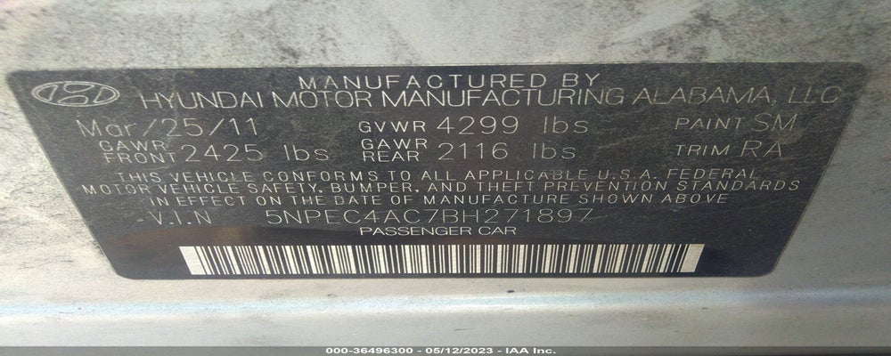 5NPEC4AC7BH271897 2011 HYUNDAI SONATA photo no. 9